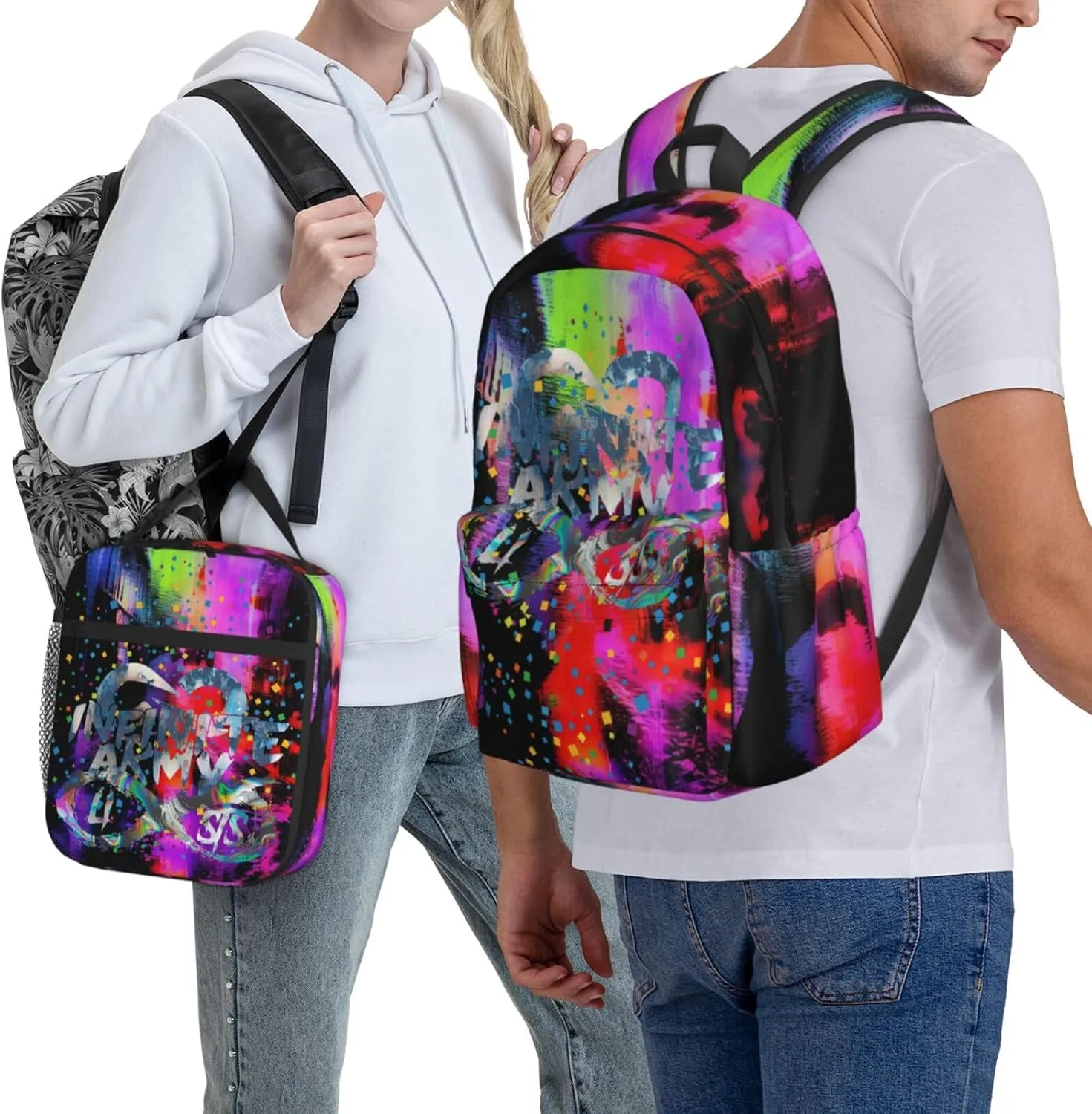 Unisex Lightweight Backpack With Handle Insulated Lunch Bag Big Capacity Travel Daypack Set, Black5