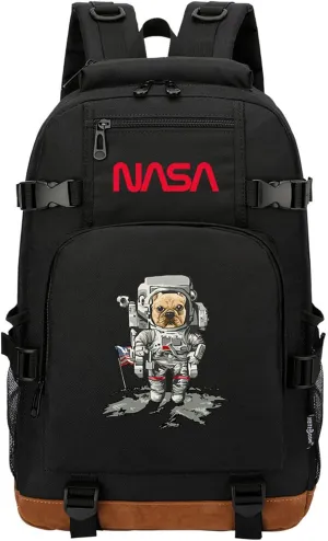 Unisex NASA Computer Knapsack-Casual Canvas Bookbag Wear Resistant Travel Daypacks with Front Pocket