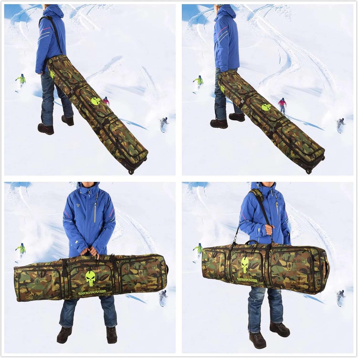 UNISTRENGH Fully Padded Snowboard Bag With Wheels Large Multi-compartment Ski Boots and Helmet Bag Perfect for Travel