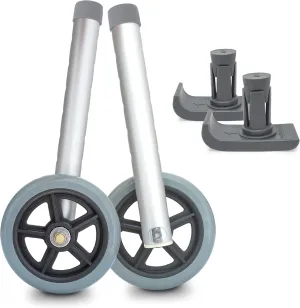Universal Walker Wheel Kit: 5 Inch Sport Wheels and FlexFit Ski Glides (Gray)