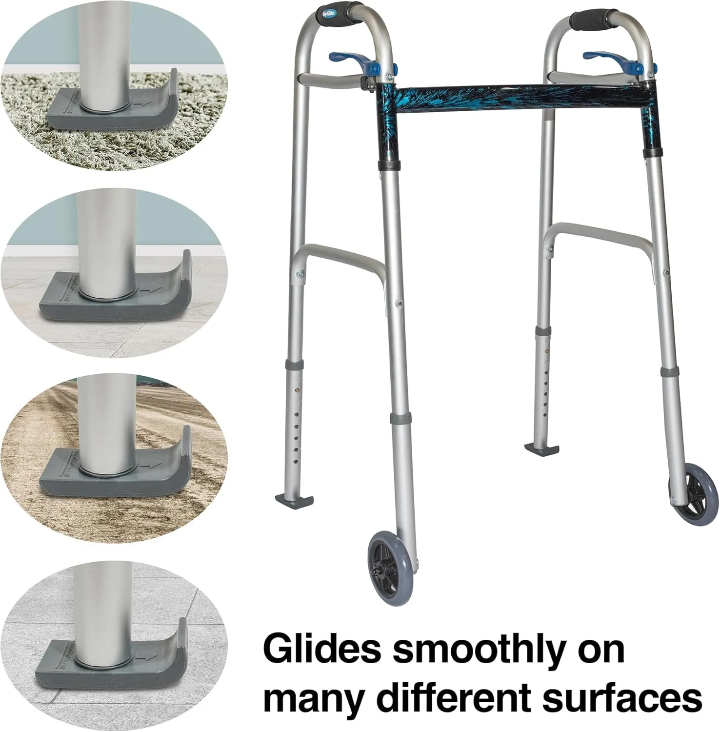 Universal Walker Wheel Kit: 5 Inch Sport Wheels and FlexFit Ski Glides (Gray)