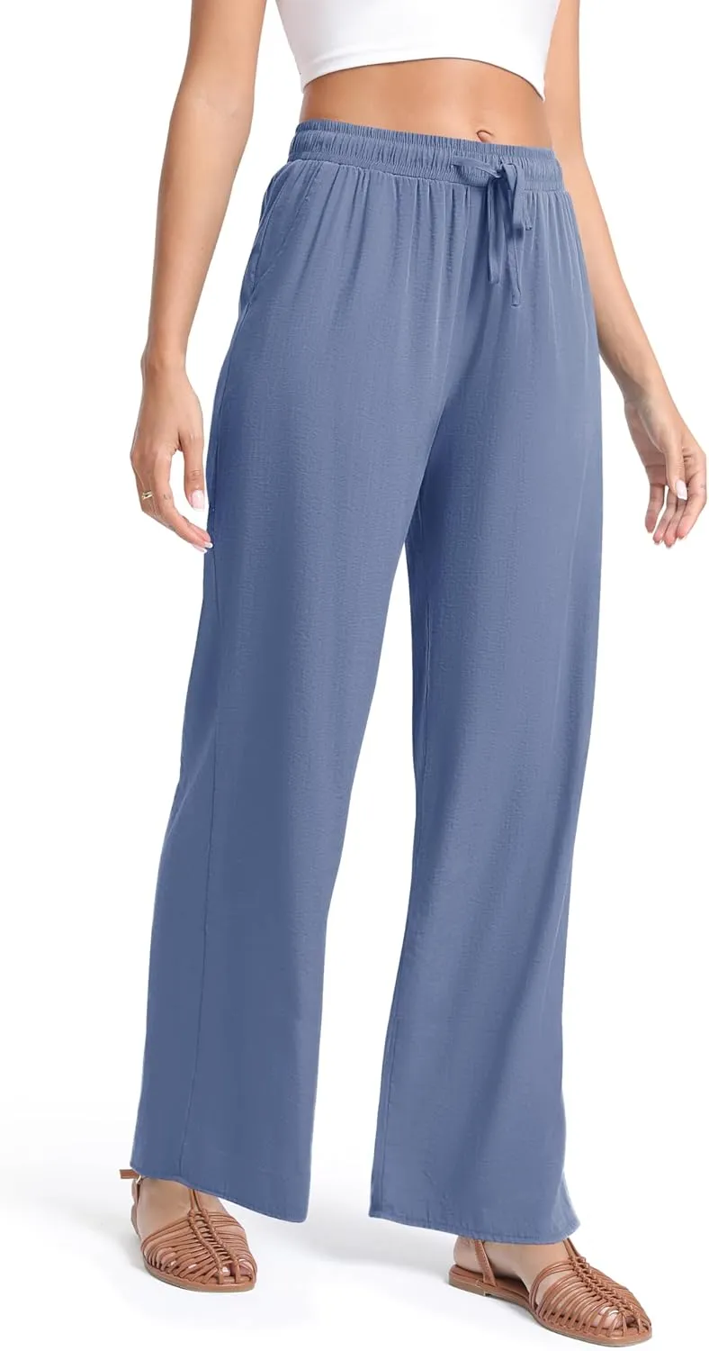 Urban CoCo Women's Lightweight Wide Leg Pants Elastic Waist Loose Office Casual Palazzo Trousers for Spring Summer