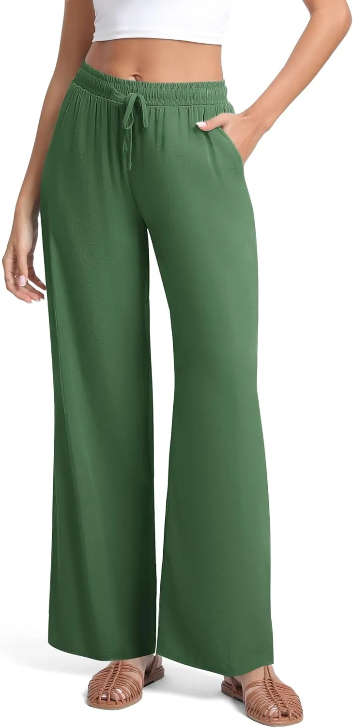 Urban CoCo Women's Lightweight Wide Leg Pants Elastic Waist Loose Office Casual Palazzo Trousers for Spring Summer