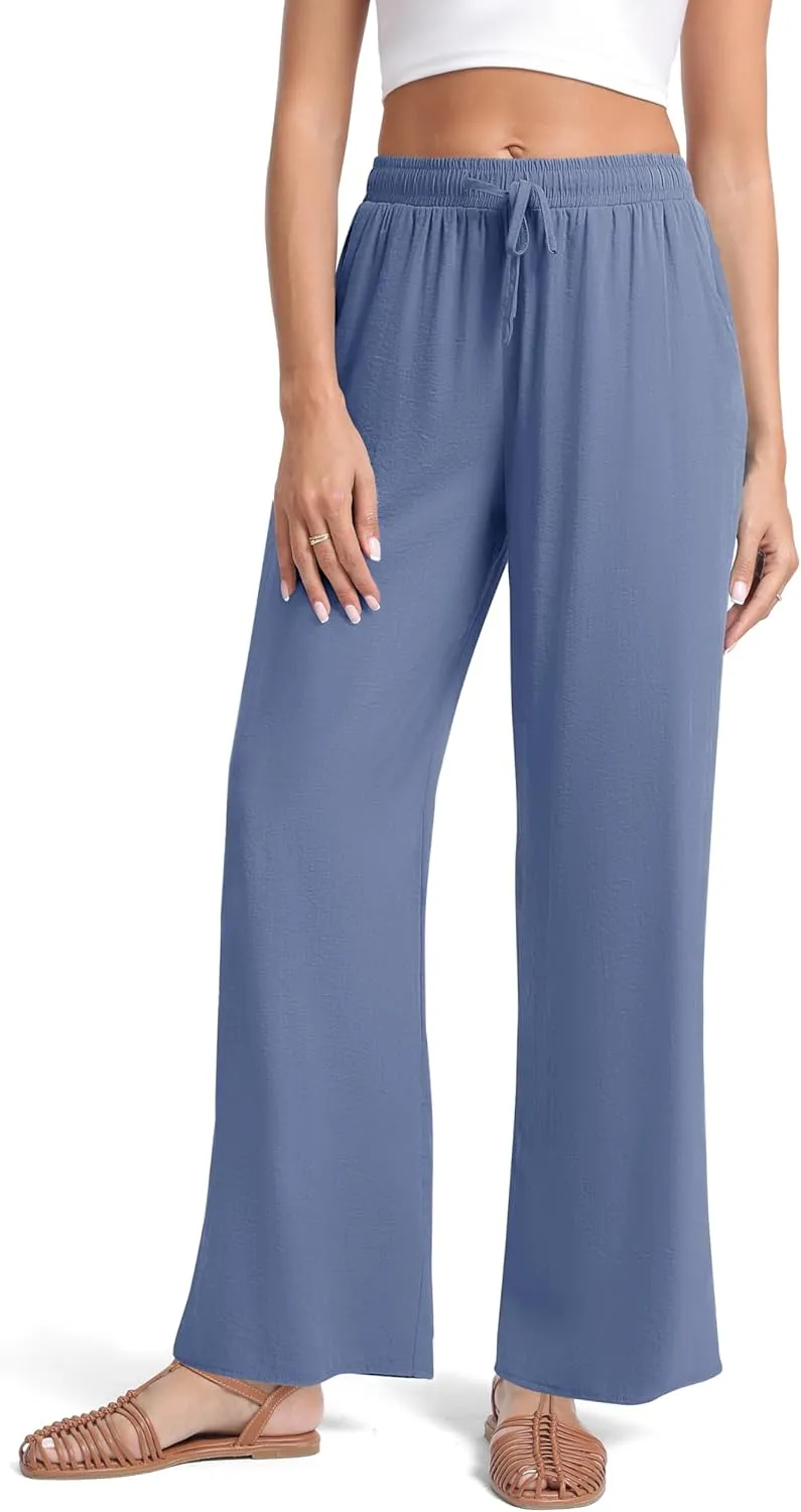Urban CoCo Women's Lightweight Wide Leg Pants Elastic Waist Loose Office Casual Palazzo Trousers for Spring Summer
