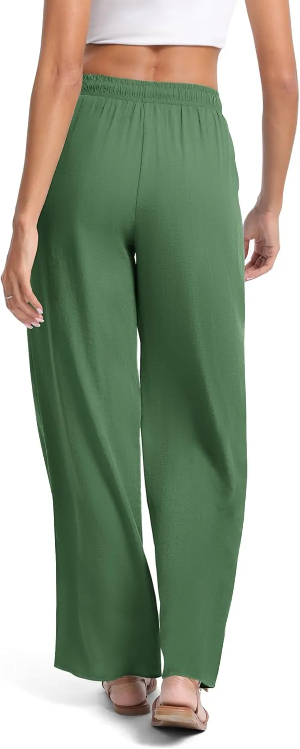 Urban CoCo Women's Lightweight Wide Leg Pants Elastic Waist Loose Office Casual Palazzo Trousers for Spring Summer