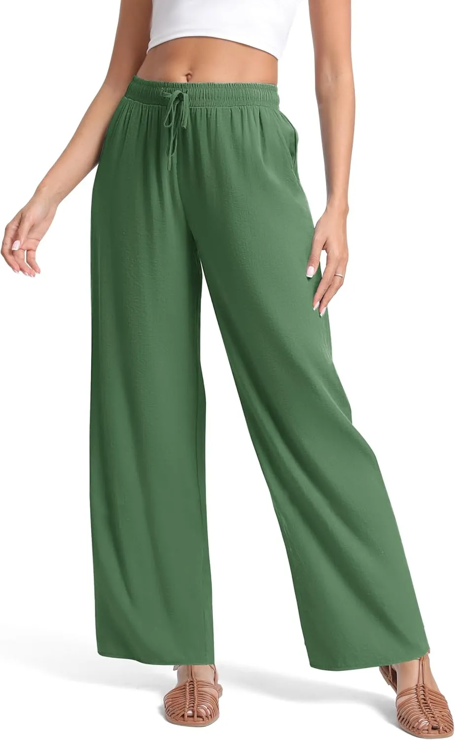 Urban CoCo Women's Lightweight Wide Leg Pants Elastic Waist Loose Office Casual Palazzo Trousers for Spring Summer