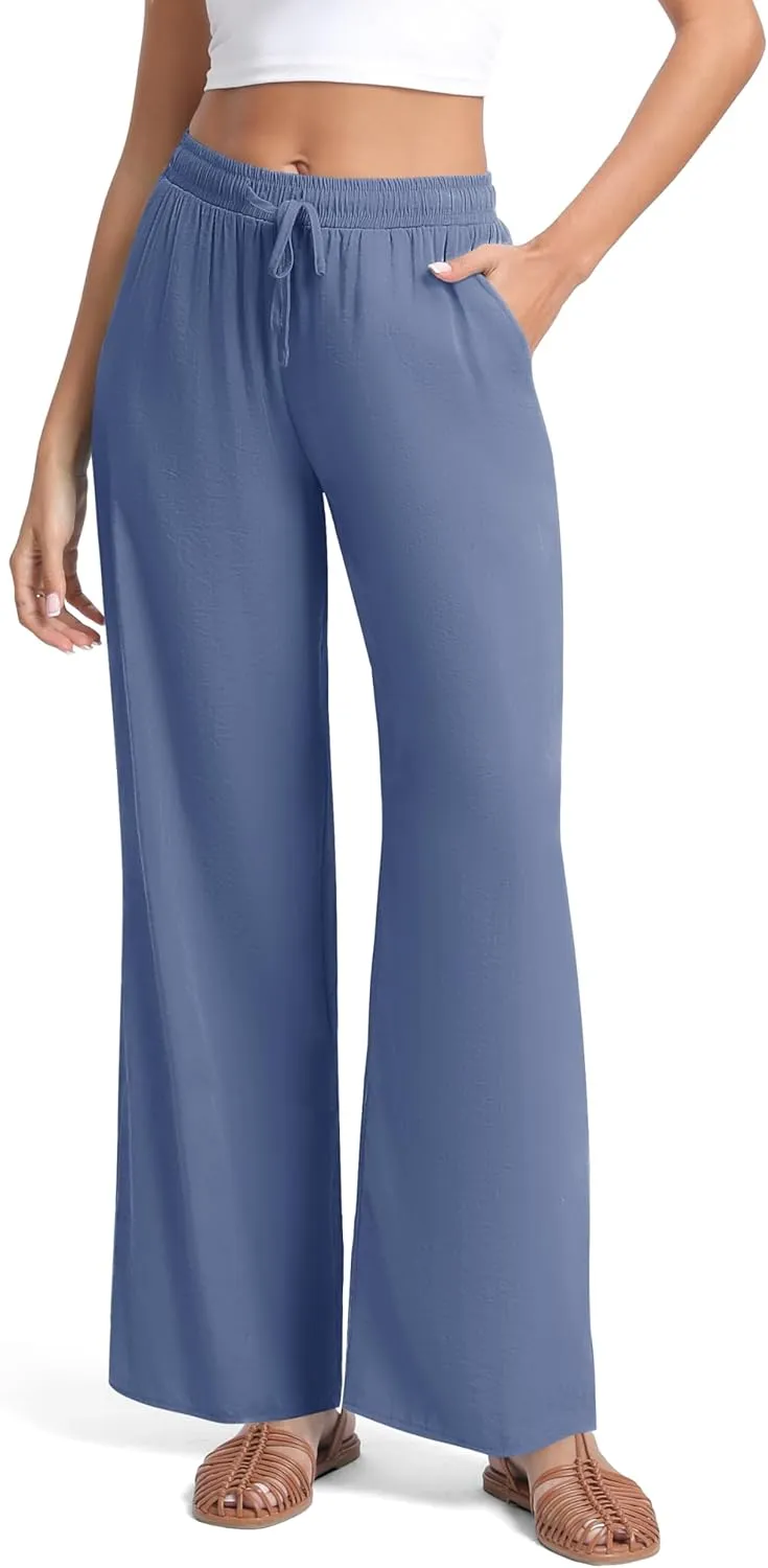 Urban CoCo Women's Lightweight Wide Leg Pants Elastic Waist Loose Office Casual Palazzo Trousers for Spring Summer