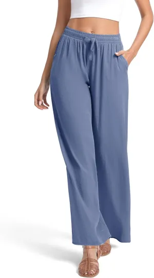 Urban CoCo Women's Lightweight Wide Leg Pants Elastic Waist Loose Office Casual Palazzo Trousers for Spring Summer