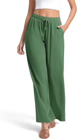 Urban CoCo Women's Lightweight Wide Leg Pants Elastic Waist Loose Office Casual Palazzo Trousers for Spring Summer