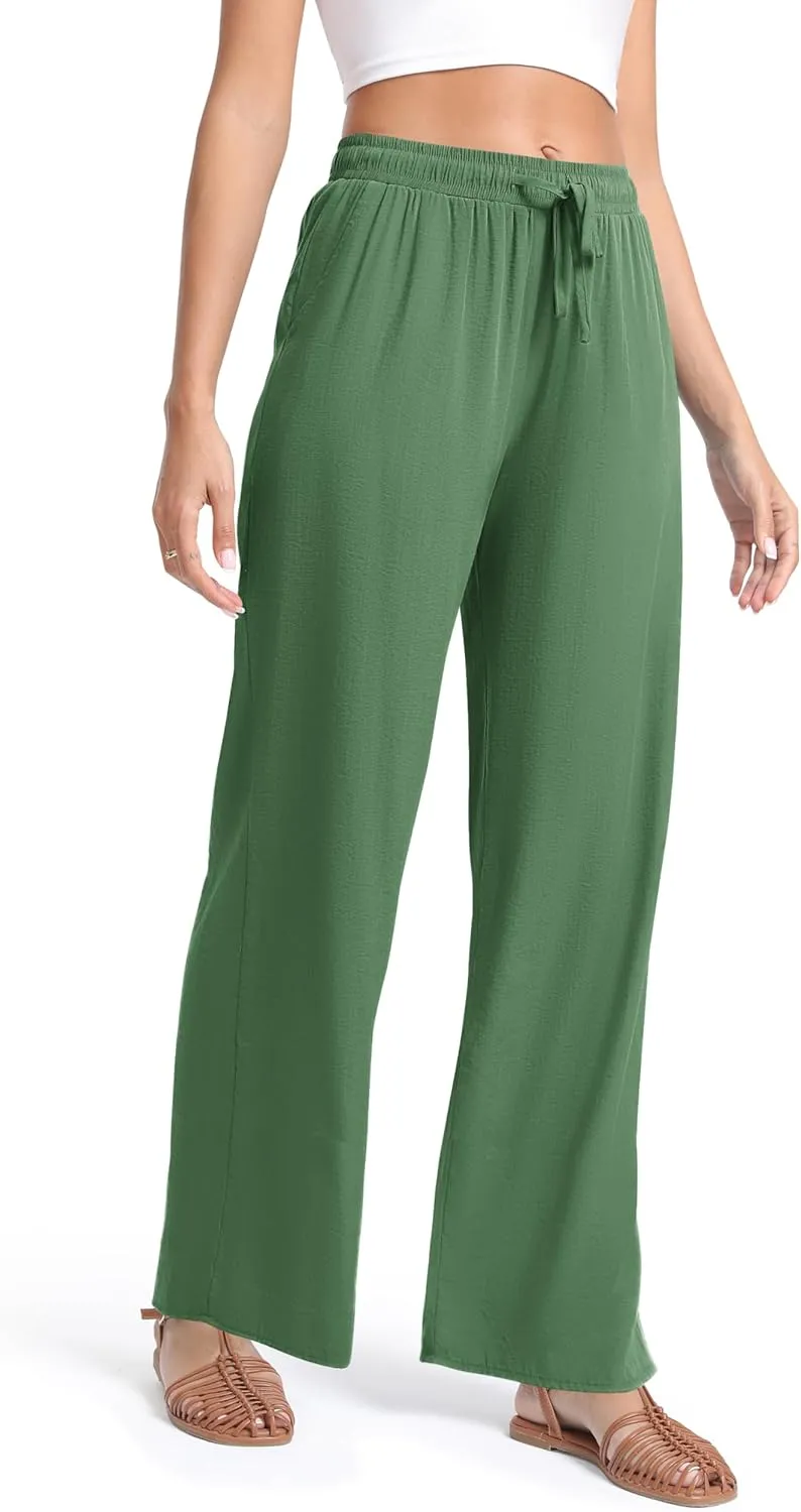 Urban CoCo Women's Lightweight Wide Leg Pants Elastic Waist Loose Office Casual Palazzo Trousers for Spring Summer