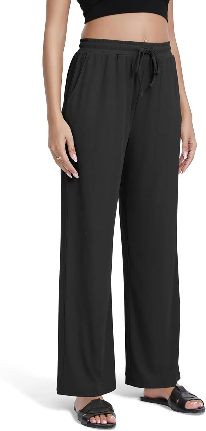 Urban CoCo Women's Wide Leg Palazzo Pants Elastic High Waist Casual Trousers Lightweight Summer Lounge Pants
