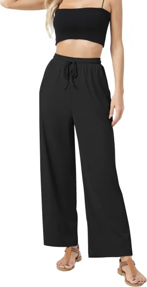 Urban CoCo Women's Wide Leg Palazzo Pants Elastic High Waist Casual Trousers Lightweight Summer Lounge Pants