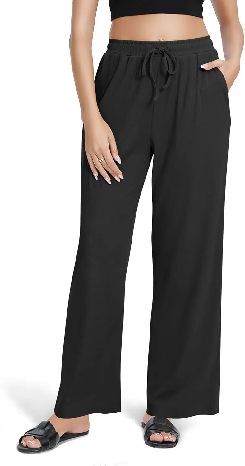 Urban CoCo Women's Wide Leg Palazzo Pants Elastic High Waist Casual Trousers Lightweight Summer Lounge Pants