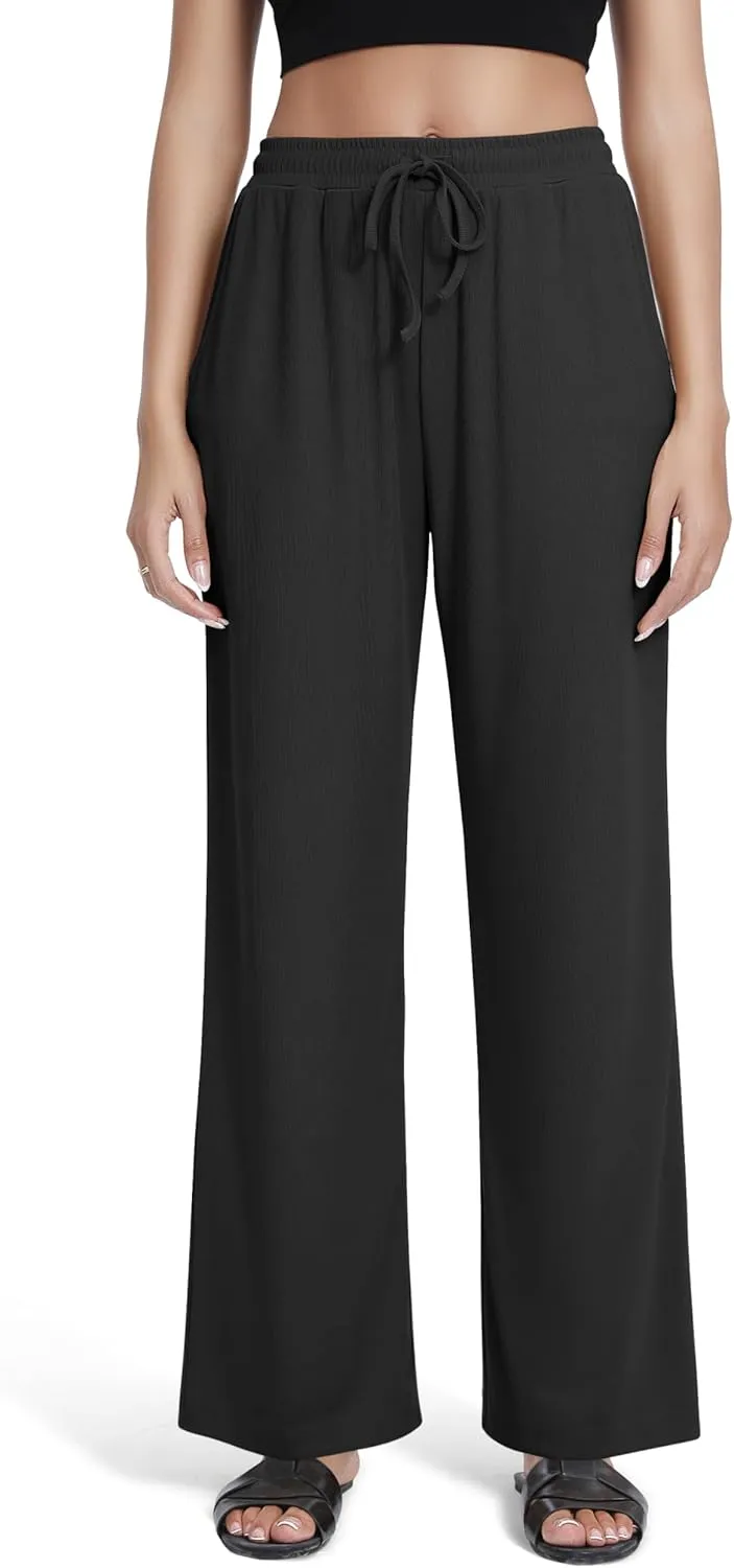 Urban CoCo Women's Wide Leg Palazzo Pants Elastic High Waist Casual Trousers Lightweight Summer Lounge Pants