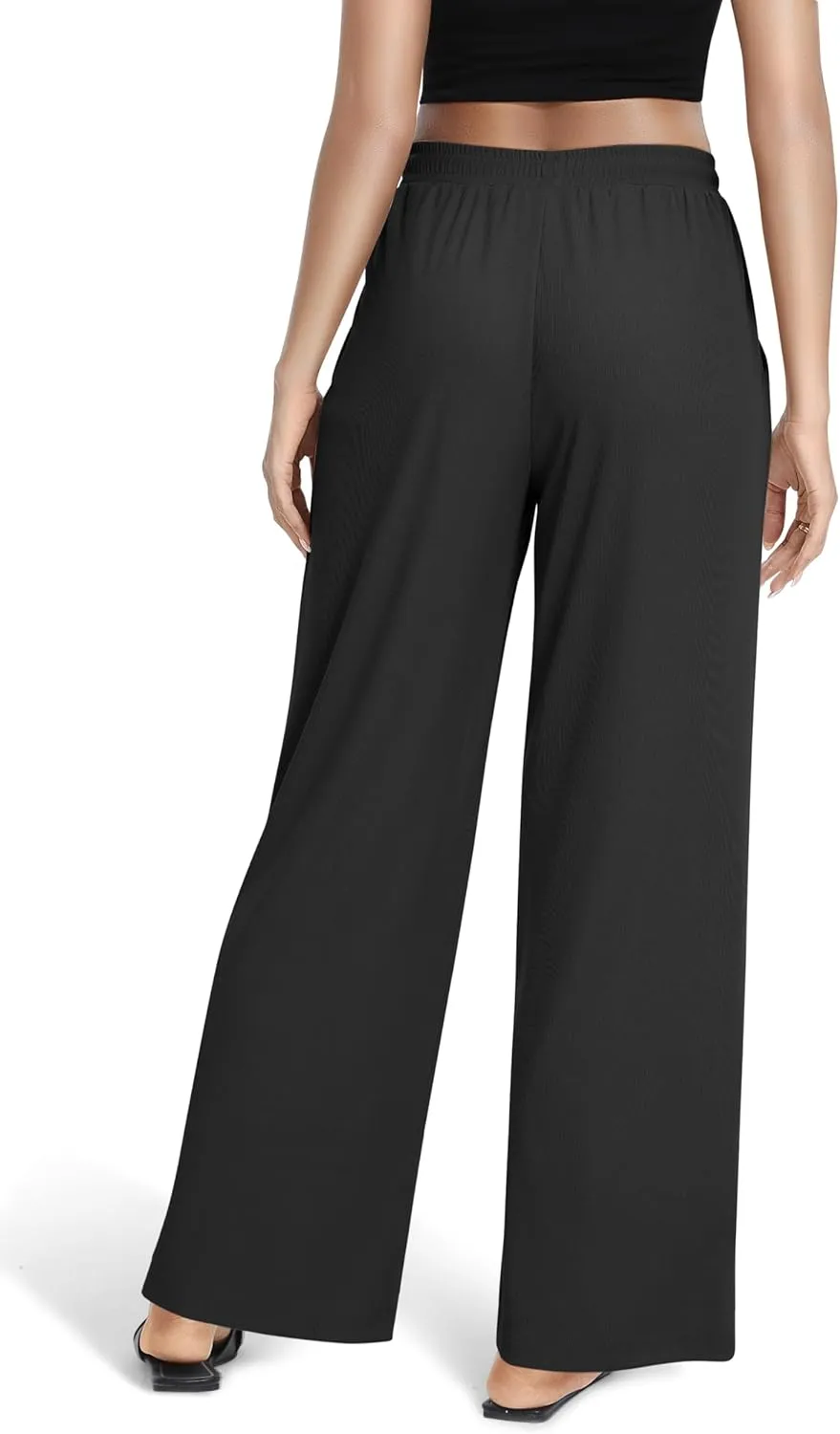 Urban CoCo Women's Wide Leg Palazzo Pants Elastic High Waist Casual Trousers Lightweight Summer Lounge Pants