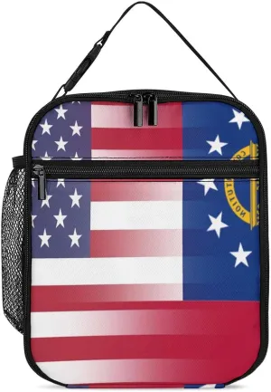 U.S.A Georgia State Flag Lunch Bag for Men Women Small Reusable Leakproof Insulated Lunch Box Adjustable Handbag