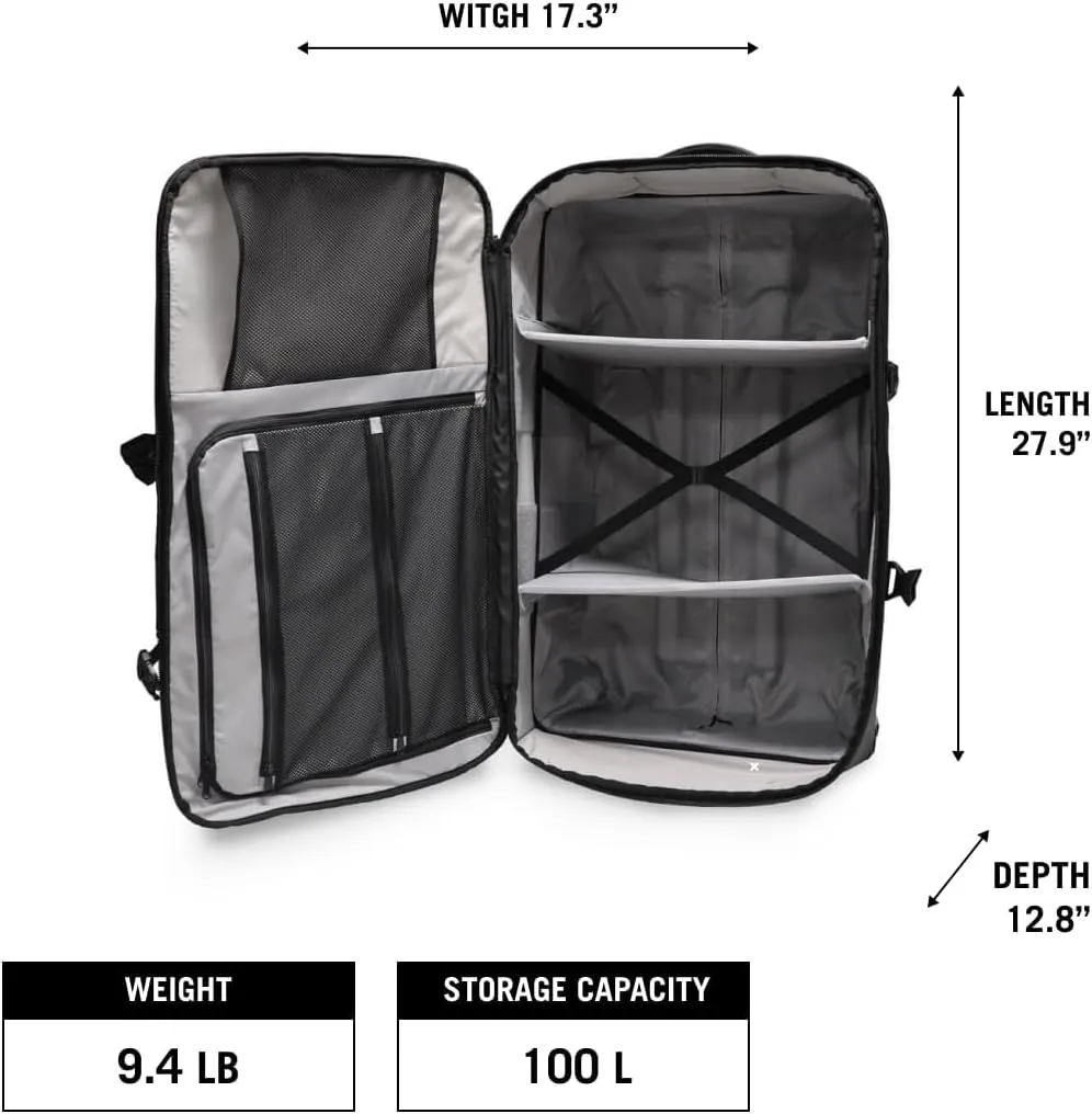 USWE Buddy Athlete Gear Pack, Duffle Bags to Store Sports Gear, Essentials, Ideal For Travelling, Gym, Training and More (100L Trolley Bag Black/Red)