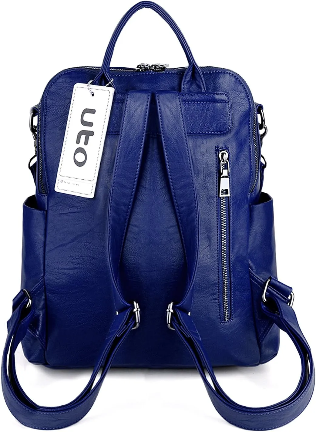 UTO Women Backpack Purse 3 ways PU Washed Leather Ladies Rucksack Shoulder Bag New Blue