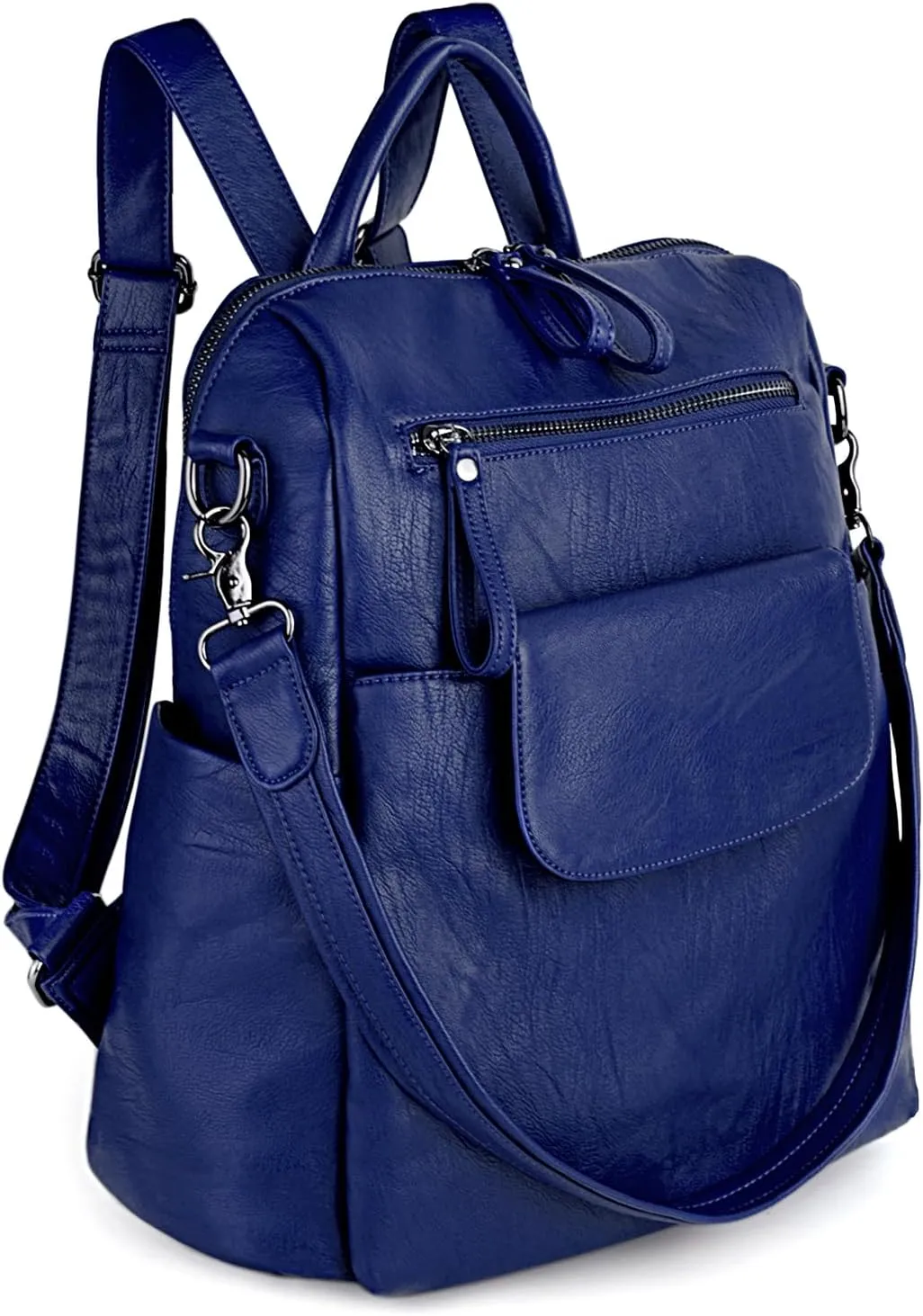 UTO Women Backpack Purse 3 ways PU Washed Leather Ladies Rucksack Shoulder Bag New Blue