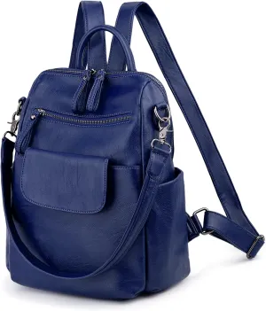 UTO Women Backpack Purse 3 ways PU Washed Leather Ladies Rucksack Shoulder Bag New Blue