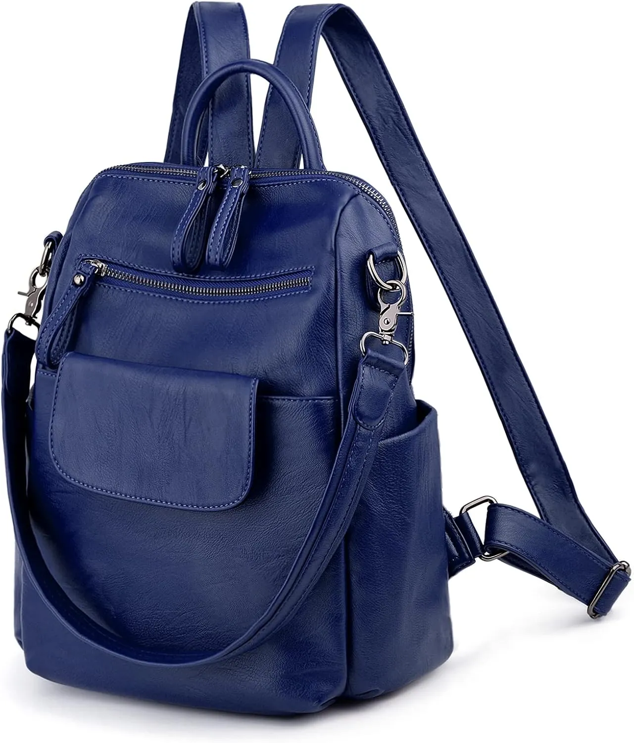 UTO Women Backpack Purse 3 ways PU Washed Leather Ladies Rucksack Shoulder Bag New Blue