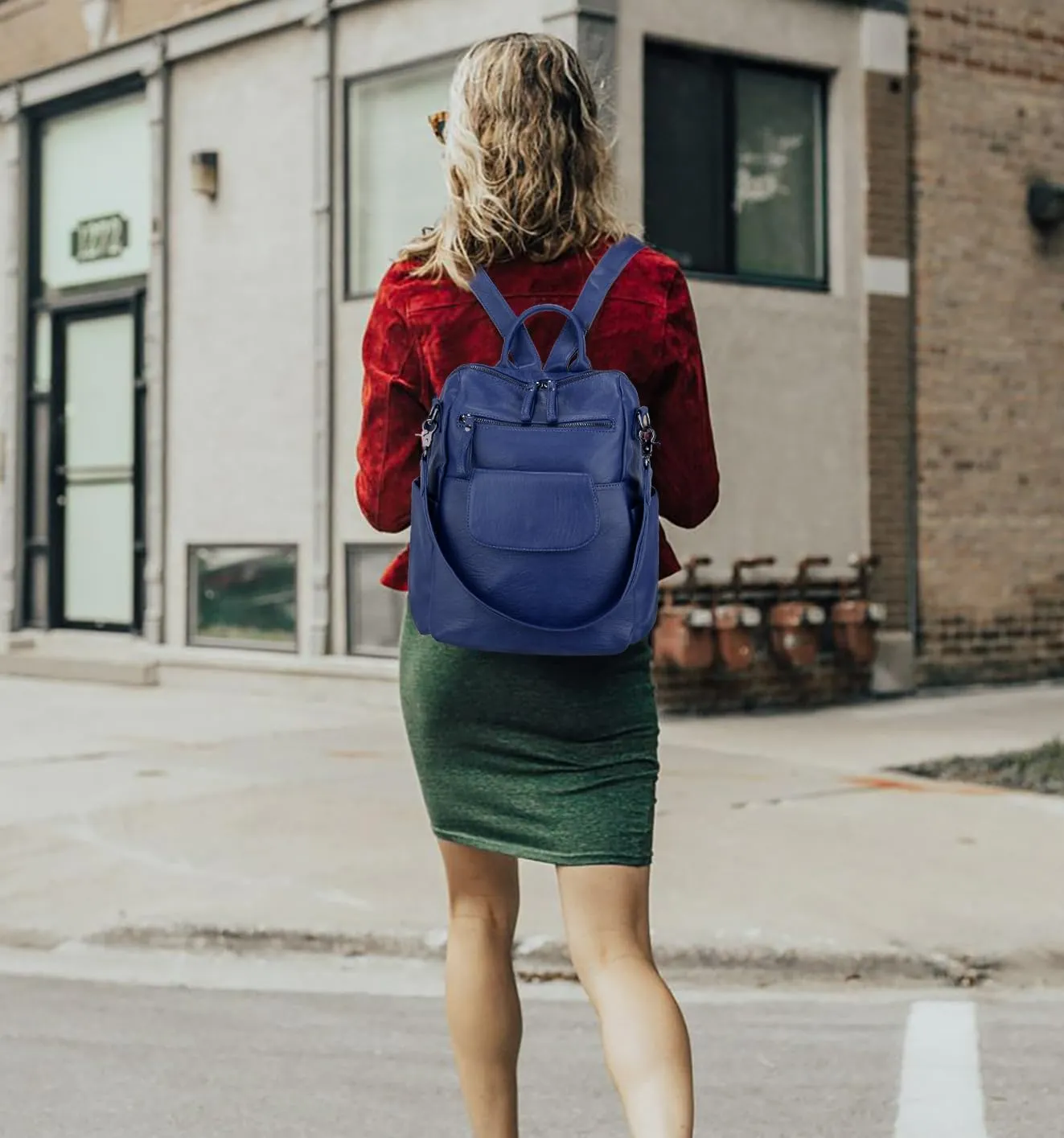 UTO Women Backpack Purse 3 ways PU Washed Leather Ladies Rucksack Shoulder Bag New Blue