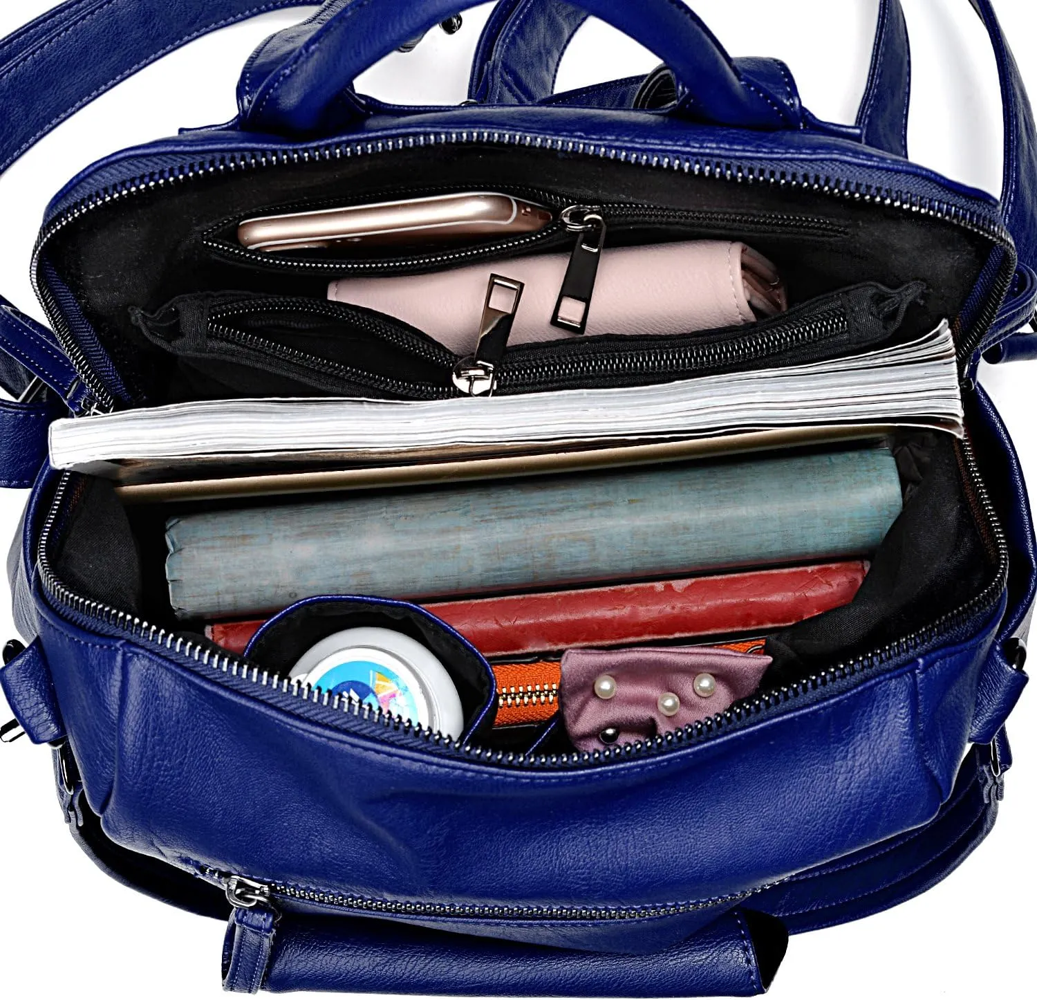 UTO Women Backpack Purse 3 ways PU Washed Leather Ladies Rucksack Shoulder Bag New Blue