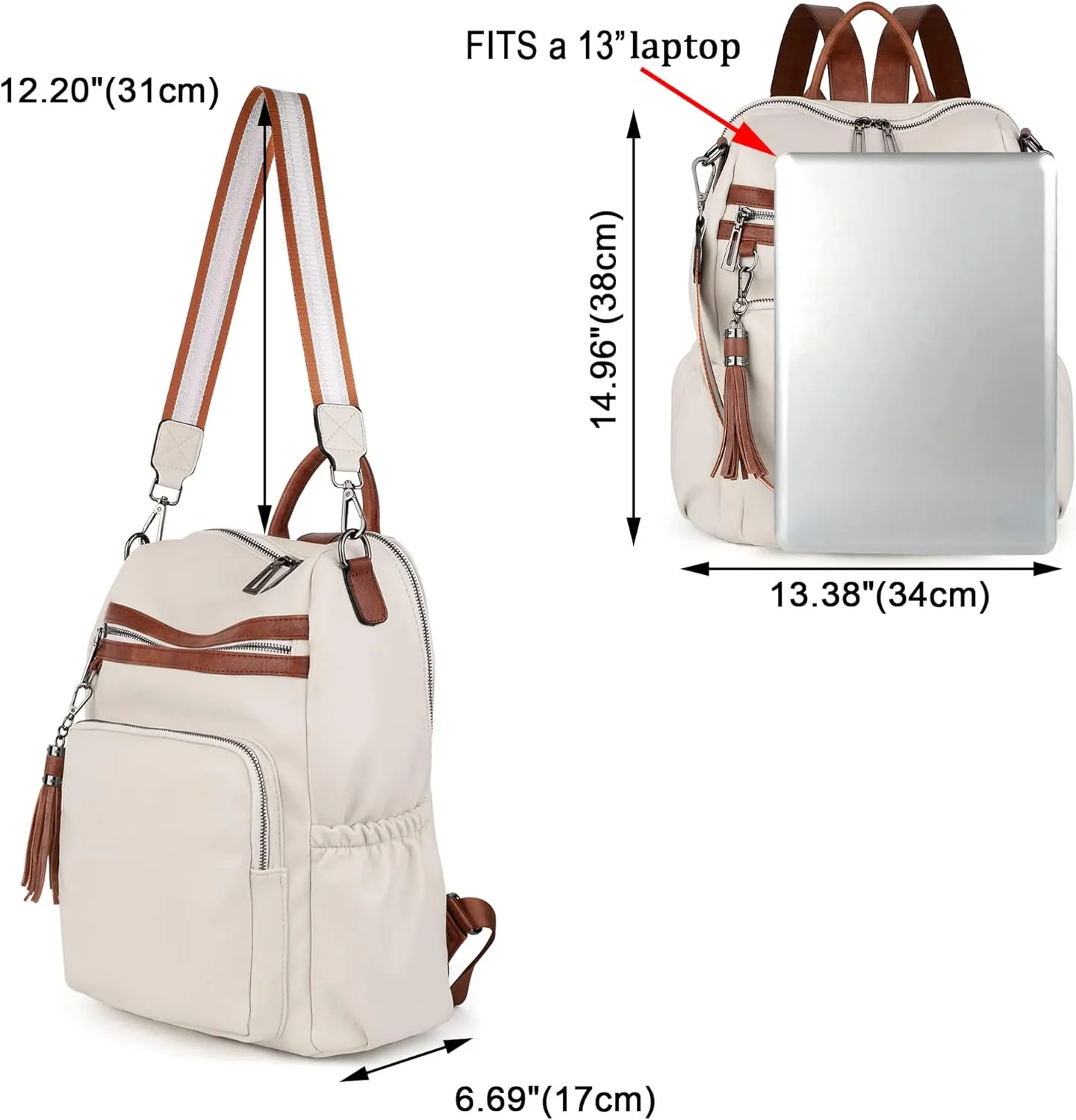 UTO Women Backpack Purse Leather Vegan Ladies Fashion Designer Rucksack Convertible Travel Shoulder Bag with Tassel