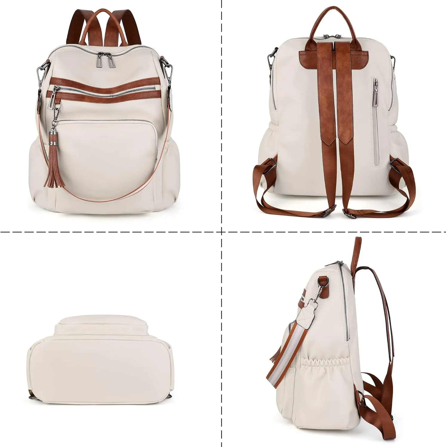 UTO Women Backpack Purse Leather Vegan Ladies Fashion Designer Rucksack Convertible Travel Shoulder Bag with Tassel