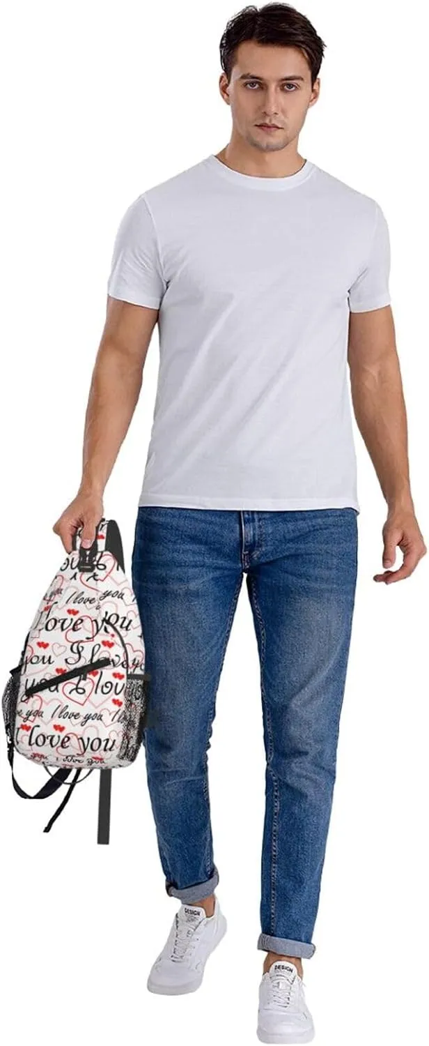 Valentine I Love You Red Heart Cross Chest Bag Diagonally Hiking Crossbody Bag Travel Shoulder Daypack Lightweight Sling Backpack Cycling Daypacks Fitness Chest Backpacks