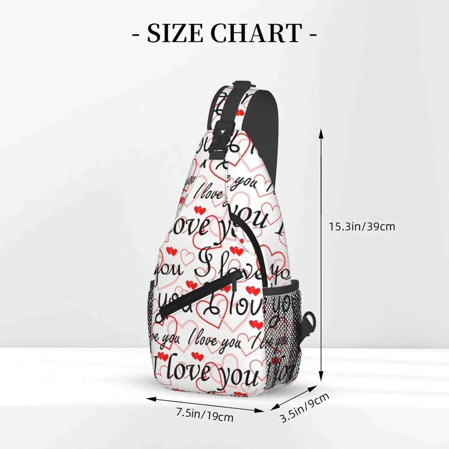Valentine I Love You Red Heart Cross Chest Bag Diagonally Hiking Crossbody Bag Travel Shoulder Daypack Lightweight Sling Backpack Cycling Daypacks Fitness Chest Backpacks