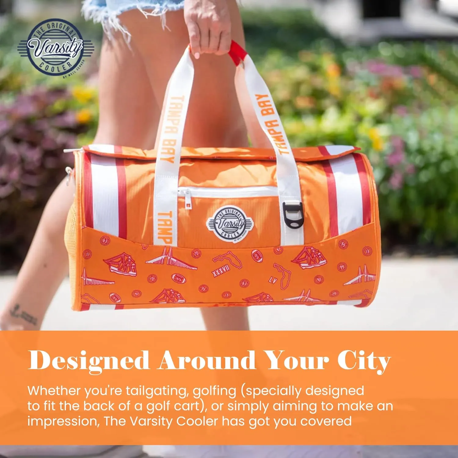 Varsity Cooler Tampa Bay Travel Party Duffel & Cooler – 30 Can Leakproof Insulated Tote Bag, Waterproof Soft Compartment for Tailgating, Golf, Beach, Carry-On Luggage & Outdoor Sports