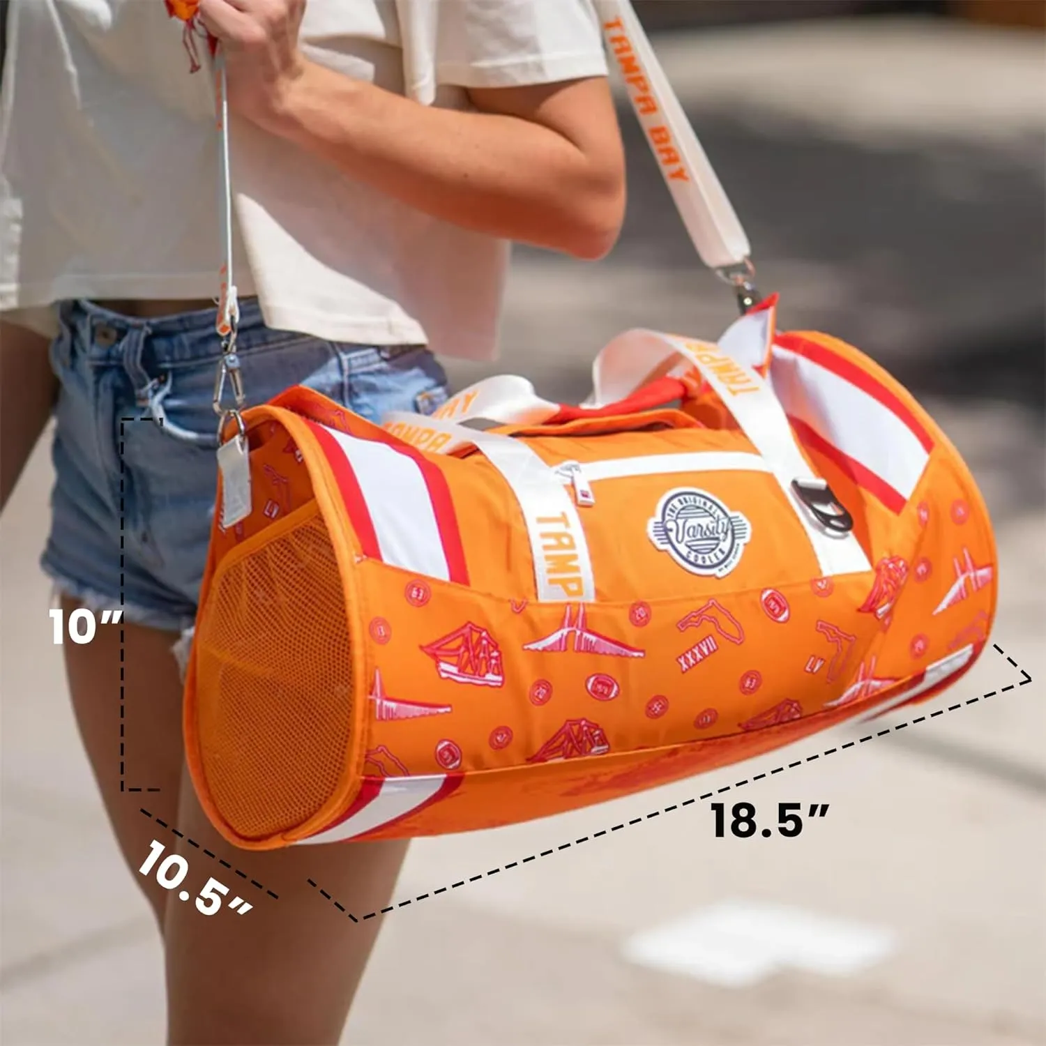 Varsity Cooler Tampa Bay Travel Party Duffel & Cooler – 30 Can Leakproof Insulated Tote Bag, Waterproof Soft Compartment for Tailgating, Golf, Beach, Carry-On Luggage & Outdoor Sports