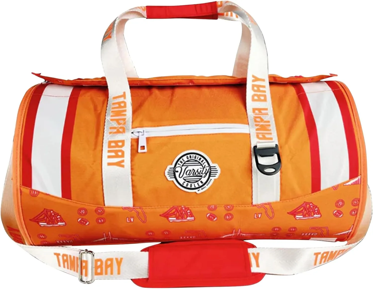 Varsity Cooler Tampa Bay Travel Party Duffel & Cooler – 30 Can Leakproof Insulated Tote Bag, Waterproof Soft Compartment for Tailgating, Golf, Beach, Carry-On Luggage & Outdoor Sports