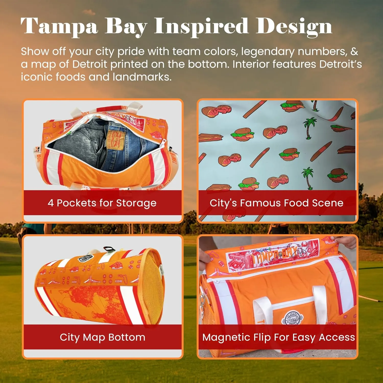 Varsity Cooler Tampa Bay Travel Party Duffel & Cooler – 30 Can Leakproof Insulated Tote Bag, Waterproof Soft Compartment for Tailgating, Golf, Beach, Carry-On Luggage & Outdoor Sports