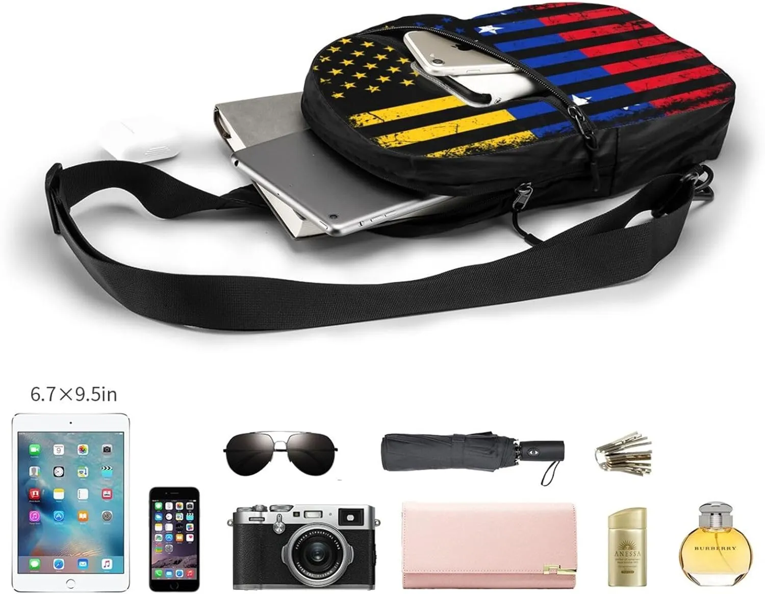 Venezuela American Flag Venezuelan Roots Crossbody Bag Portable Sling Bags Foldable Chest Daypack Reusable Sports Shoulder Backpack Diagonally Casual Rucksack Travel Bag