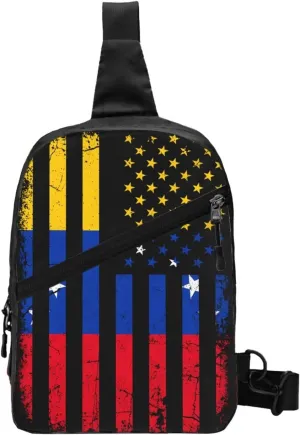 Venezuela American Flag Venezuelan Roots Crossbody Bag Portable Sling Bags Foldable Chest Daypack Reusable Sports Shoulder Backpack Diagonally Casual Rucksack Travel Bag