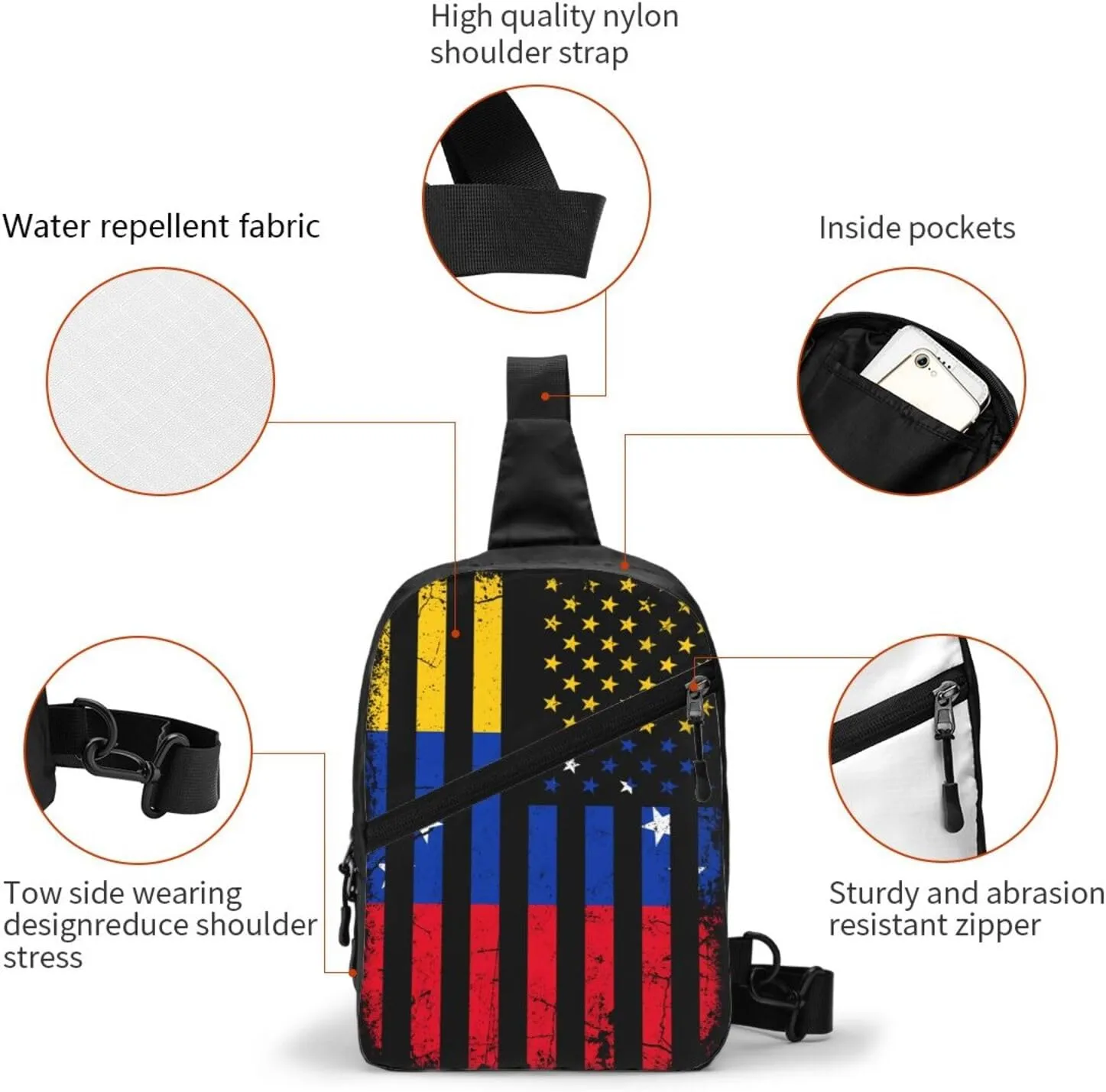 Venezuela American Flag Venezuelan Roots Crossbody Bag Portable Sling Bags Foldable Chest Daypack Reusable Sports Shoulder Backpack Diagonally Casual Rucksack Travel Bag