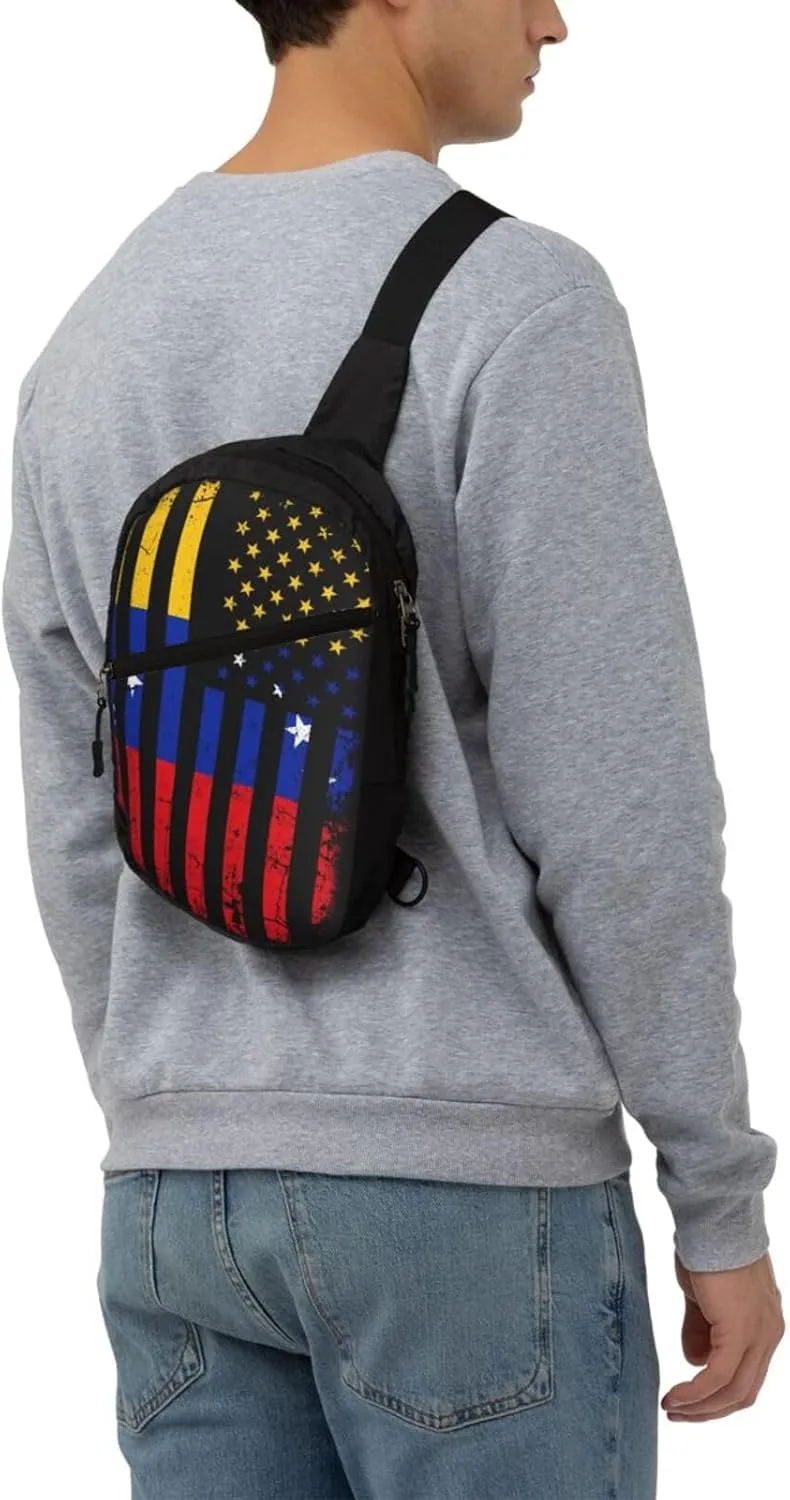Venezuela American Flag Venezuelan Roots Crossbody Bag Portable Sling Bags Foldable Chest Daypack Reusable Sports Shoulder Backpack Diagonally Casual Rucksack Travel Bag