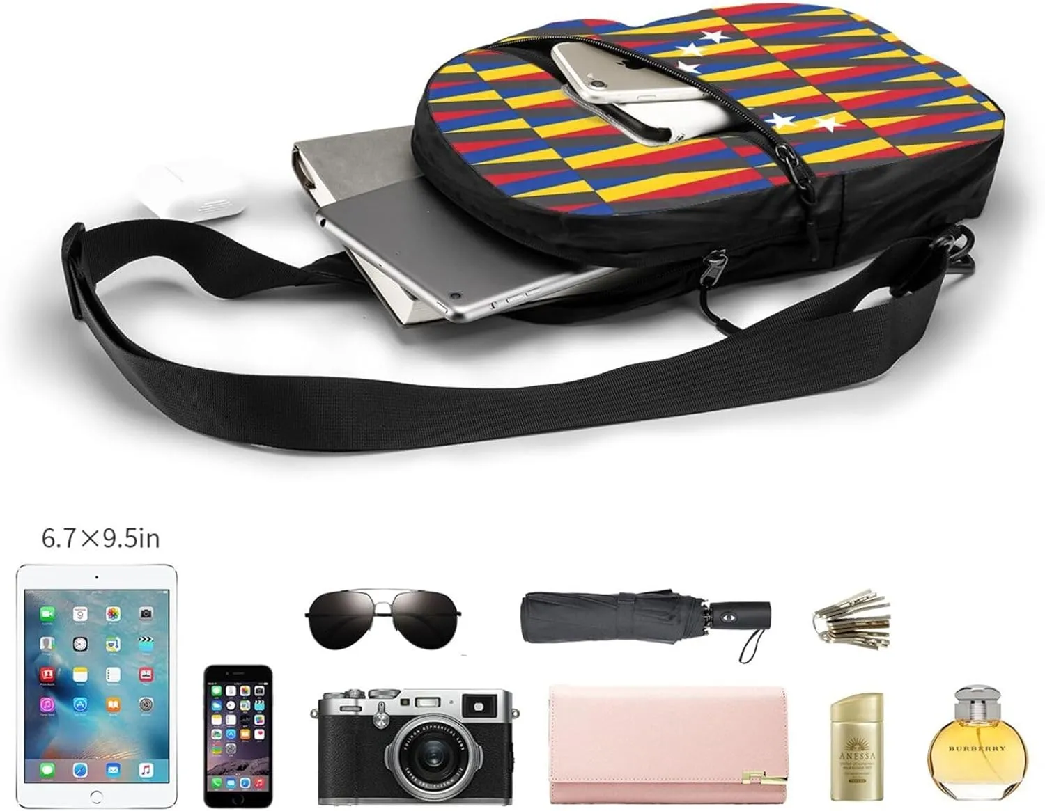 Venezuelan Venezuela Flag Stripe Crossbody Bag Portable Sling Bags Foldable Chest Daypack Reusable Sports Shoulder Backpack Diagonally Casual Rucksack Travel Bag
