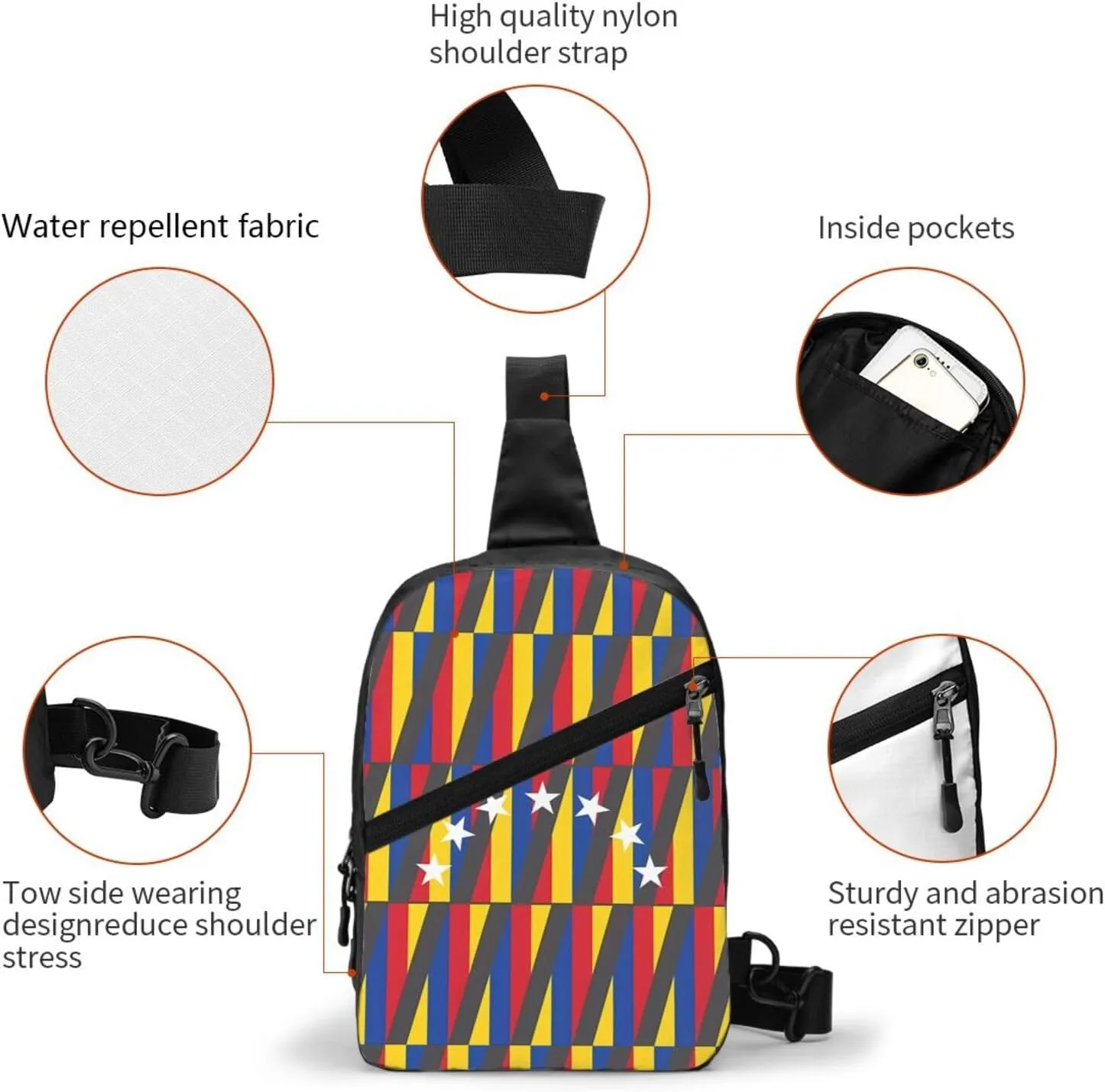Venezuelan Venezuela Flag Stripe Crossbody Bag Portable Sling Bags Foldable Chest Daypack Reusable Sports Shoulder Backpack Diagonally Casual Rucksack Travel Bag