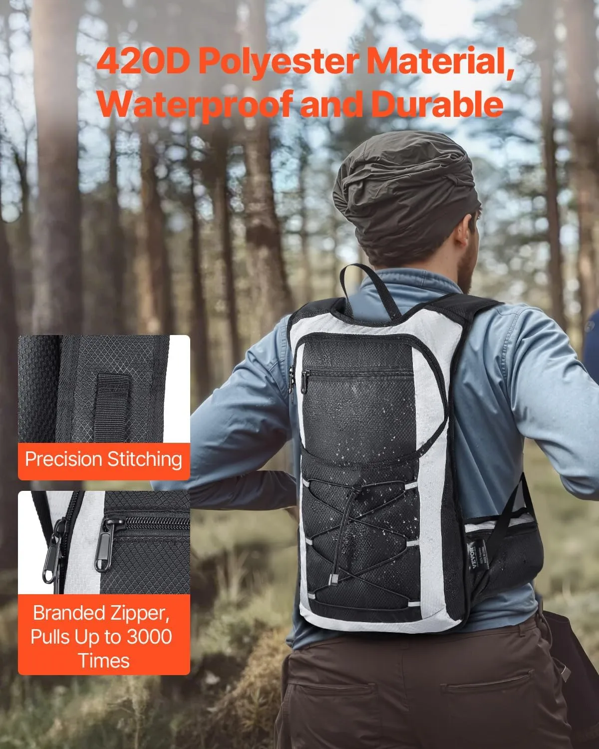 VEVOR Hydration Backpack, Water Backpack with TPU Water Bladder, Tactical Molle Hiking Hydration Pack with Storage for Men Women, Hydro Water Daypack for Hiking Running Cycling Camping