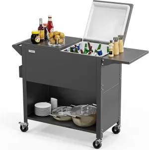 VINGLI 80qt Rolling Ice Chest on Wheels, Patio Cooler Bar Drink Cooler Cart, with Shelf, Beverage Pool with Bottle Opener,Water Pipe