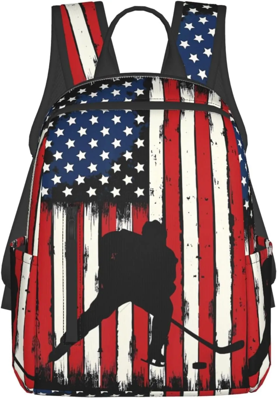 Vintage American Flag Hockey Casual Backpacks Laptop Backpack Outdoor Travel Rucksack Sport Carry-On Daypack Lightweight Bag with Multi-Pockets
