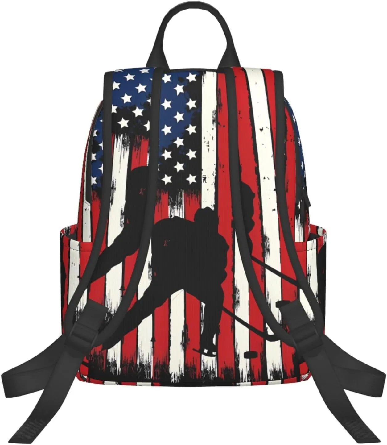 Vintage American Flag Hockey Casual Backpacks Laptop Backpack Outdoor Travel Rucksack Sport Carry-On Daypack Lightweight Bag with Multi-Pockets