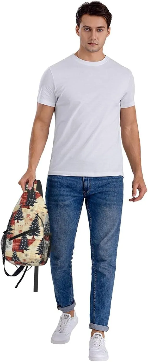 Vintage Christmas Trees Cross Chest Bag Diagonally Hiking Crossbody Bag Travel Shoulder Daypack Lightweight Sling Backpack Cycling Daypacks Fitness Chest Backpacks