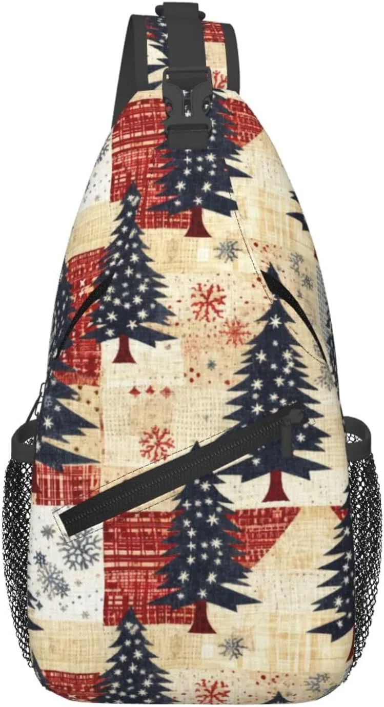 Vintage Christmas Trees Cross Chest Bag Diagonally Hiking Crossbody Bag Travel Shoulder Daypack Lightweight Sling Backpack Cycling Daypacks Fitness Chest Backpacks