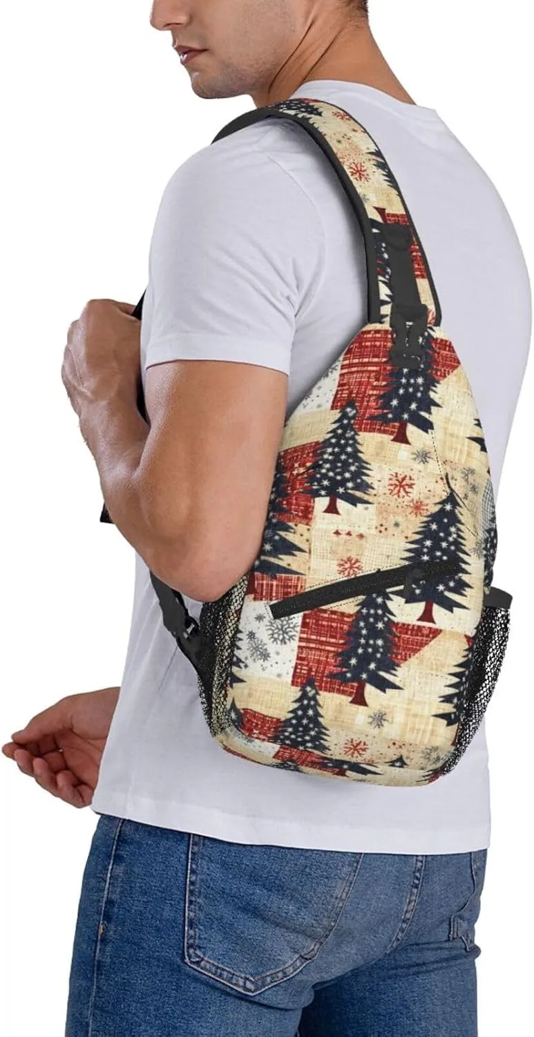 Vintage Christmas Trees Cross Chest Bag Diagonally Hiking Crossbody Bag Travel Shoulder Daypack Lightweight Sling Backpack Cycling Daypacks Fitness Chest Backpacks
