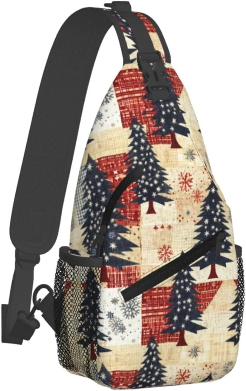 Vintage Christmas Trees Cross Chest Bag Diagonally Hiking Crossbody Bag Travel Shoulder Daypack Lightweight Sling Backpack Cycling Daypacks Fitness Chest Backpacks