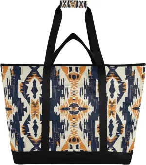 Vintage Ethnic Print Reusable Insulated Lunchbox Cooler Bag, Leakproof Kitchen Grocery Bag Collapsible Portable Cooler Tote Bag for Picnic, Camping, Office, Travel